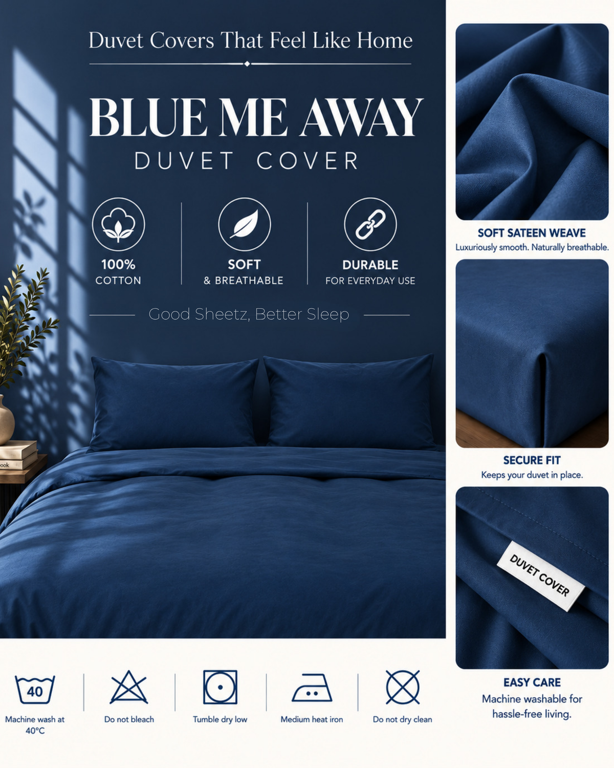Duvet Cover - 400TC Cotton Sateen - Blue me away