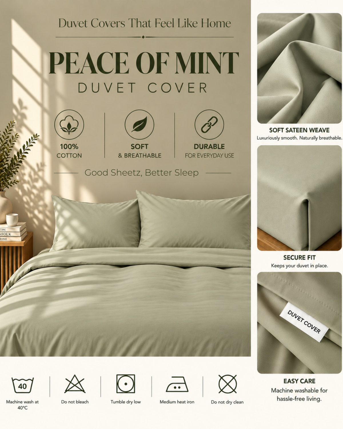 Duvet Cover - 400TC Cotton Sateen - Peace of mint