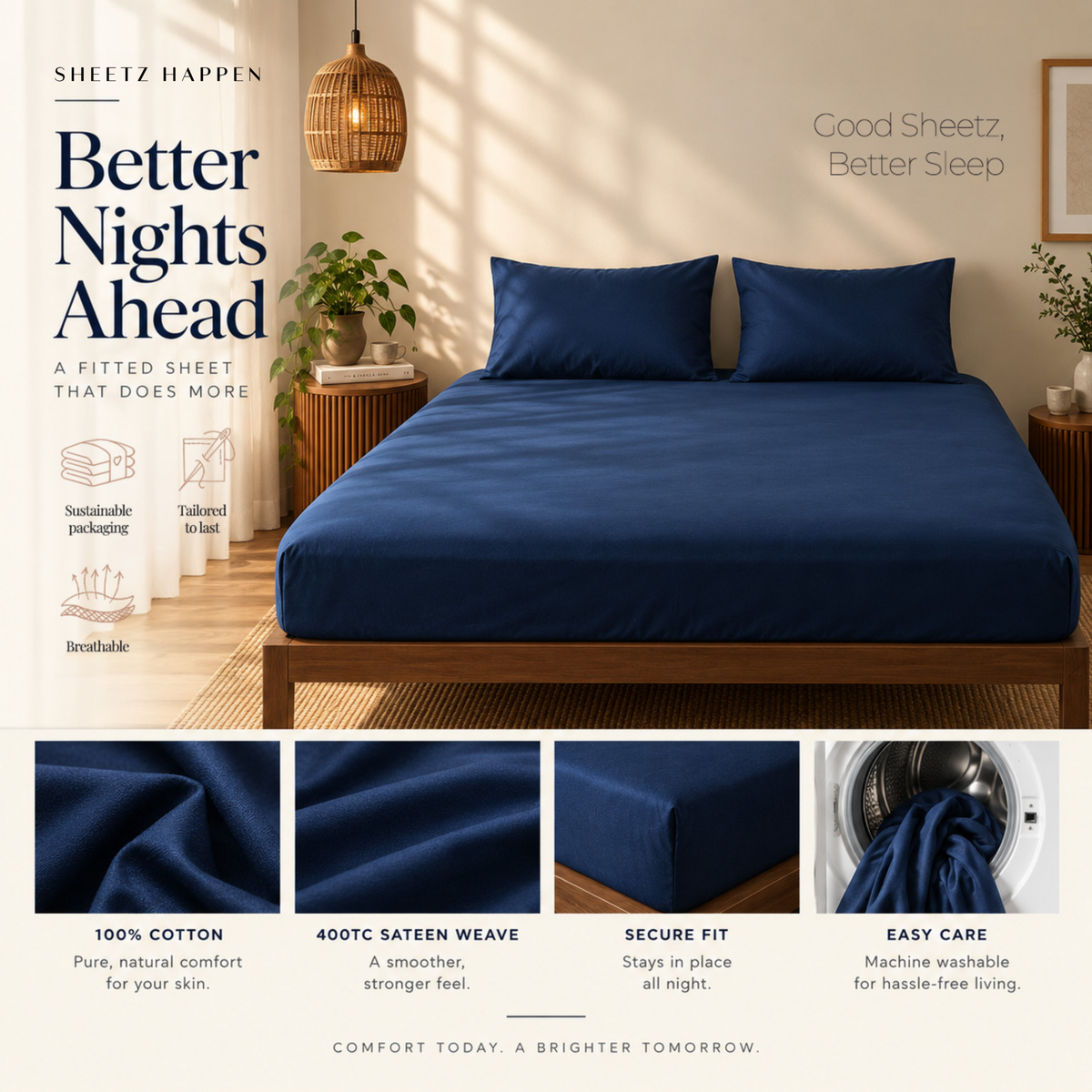 Fitted Sheet - 400TC Cotton Sateen - Blue me away