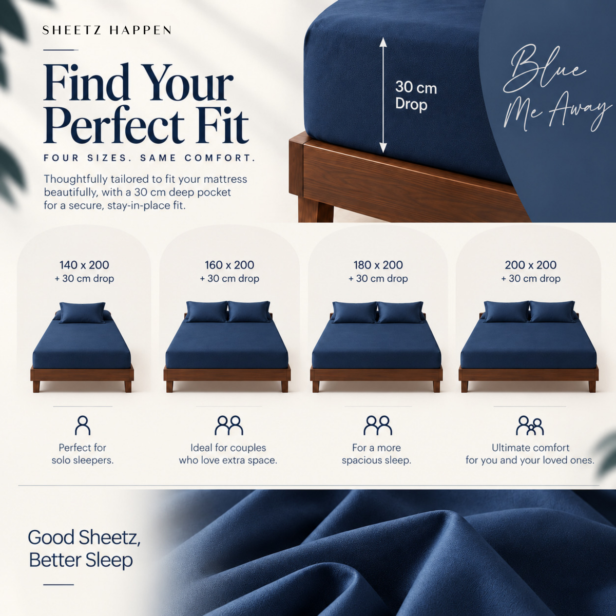 Fitted Sheet - 400TC Cotton Sateen - Blue me away